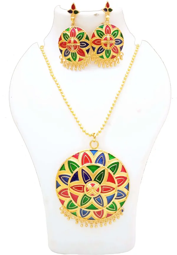 Assamese_Traditional_Gold_Plated_Multicolor_Japi_Pendant_Chain_Set_For_Women_&_Girl